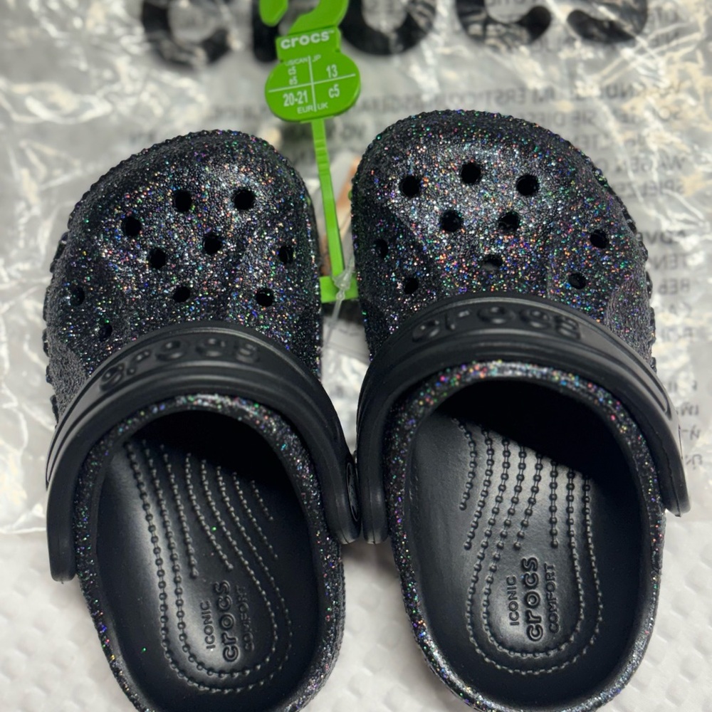 Kids Glitter Baya Clogs c5 Toddlers Black With Glitter NWT